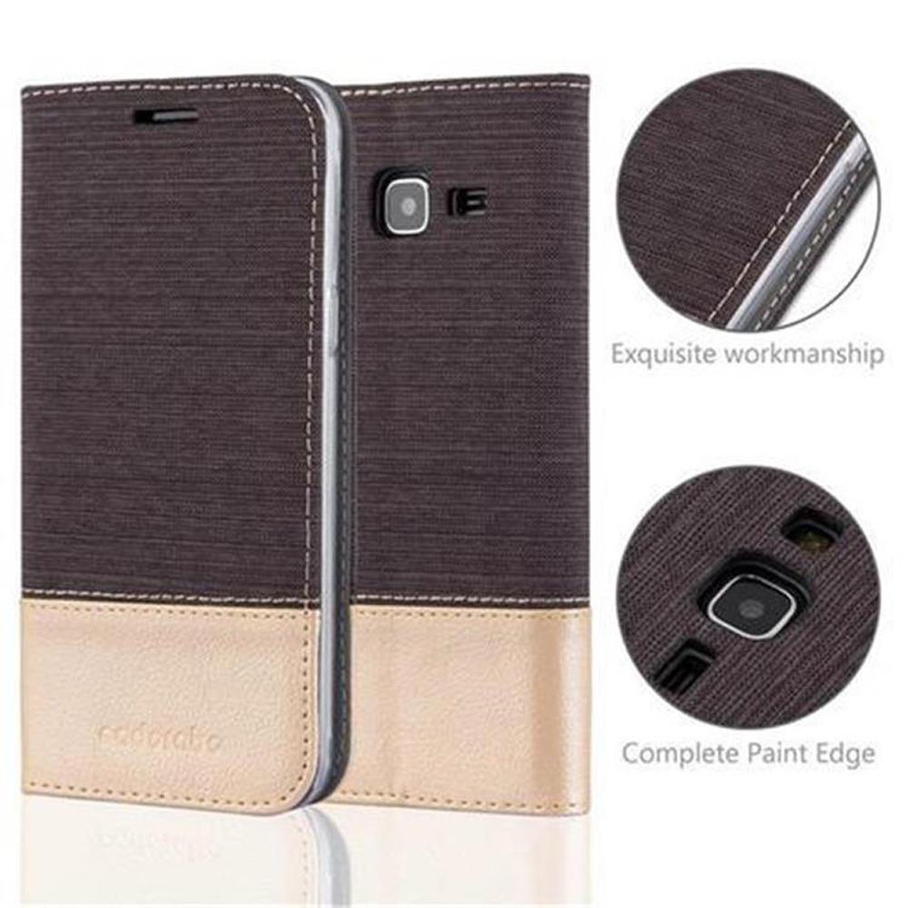 Eine Smartphone-Hülle wird gezeigt. Die Hülle ist braun und hellbraun und hat ein strukturiertes Design.