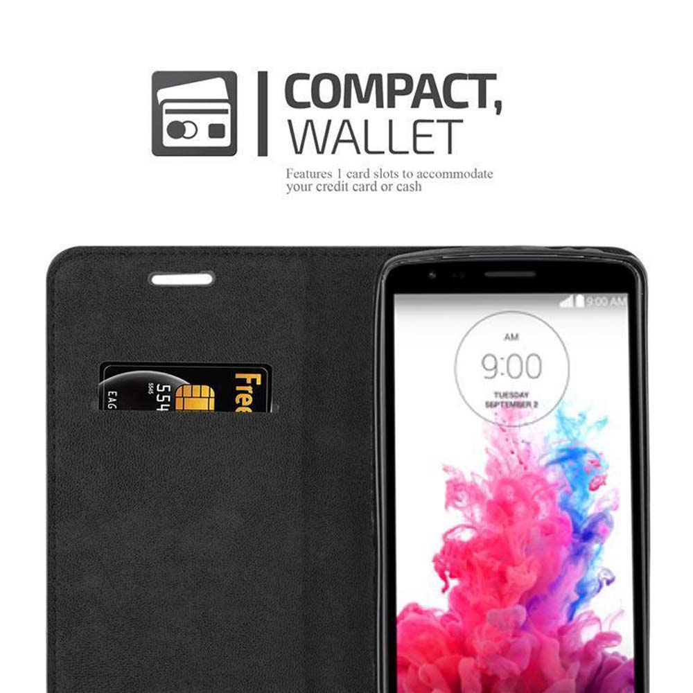Schwarze Handyhülle mit Kartenfach. Der Telefonbildschirm zeigt ein farbenfrohes Bild. Text: „Compact, Wallet“.