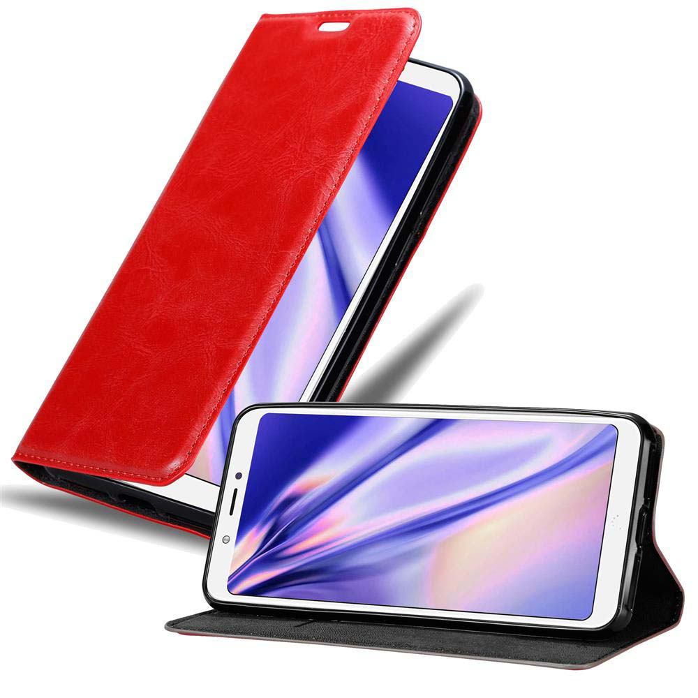 Custodia per telefono in pelle rossa, con un telefono dentro. Un altro telefono nella custodia.