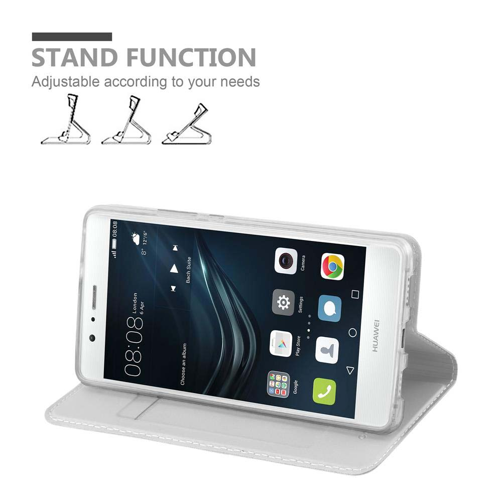 Teléfono en una funda con función de soporte. La pantalla del teléfono muestra la hora y las aplicaciones.