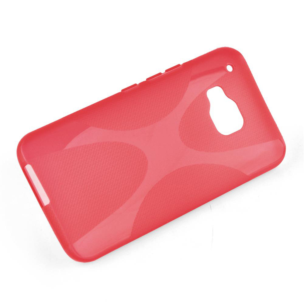Custodia per telefono rossa con un design curvo. La custodia è su sfondo bianco.