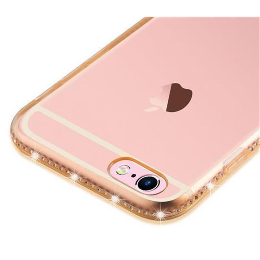 Rosa Handyhülle mit dekorativem Rand und einem Telefon darin.