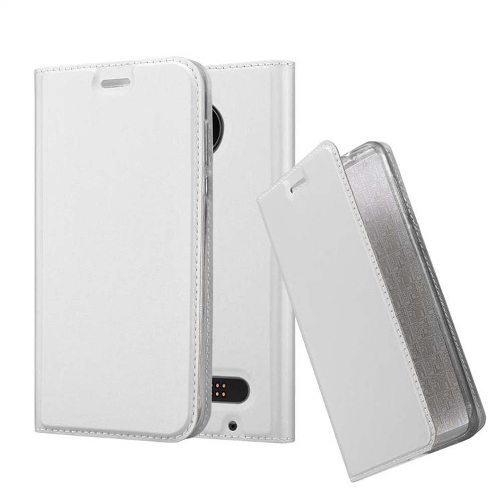 Tres fundas de teléfono blancas. Dos están cerradas y una está abierta, mostrando el interior. Todas las fundas están sobre una superficie blanca.