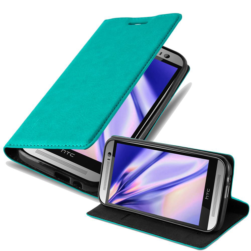 Teléfono en funda color turquesa. Otro teléfono en el fondo.