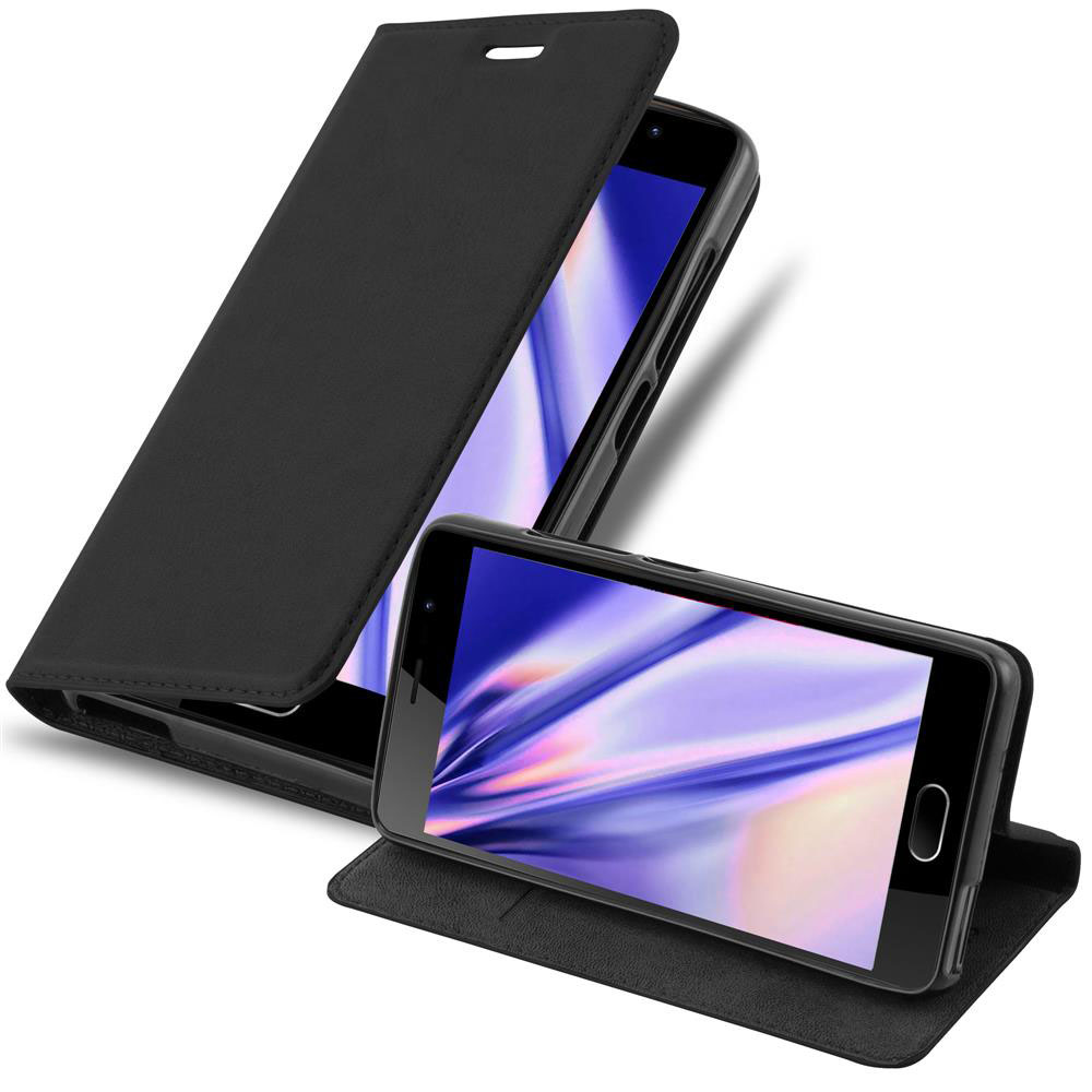 Due telefoni con custodie nere. Un telefono è aperto, che mostra uno schermo con uno sfondo viola.
