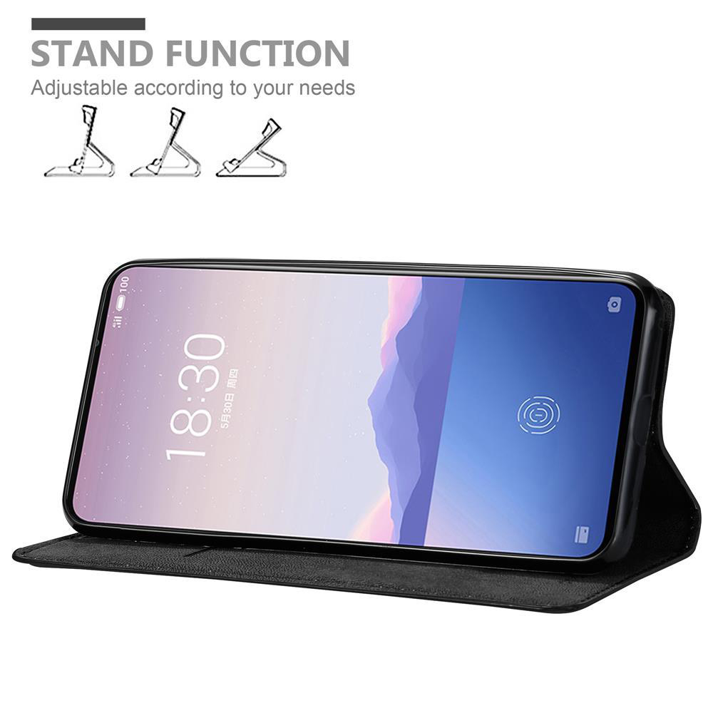 Ein Telefon in einer Hülle, das aufrecht steht. Text: Standfunktion, einstellbar.