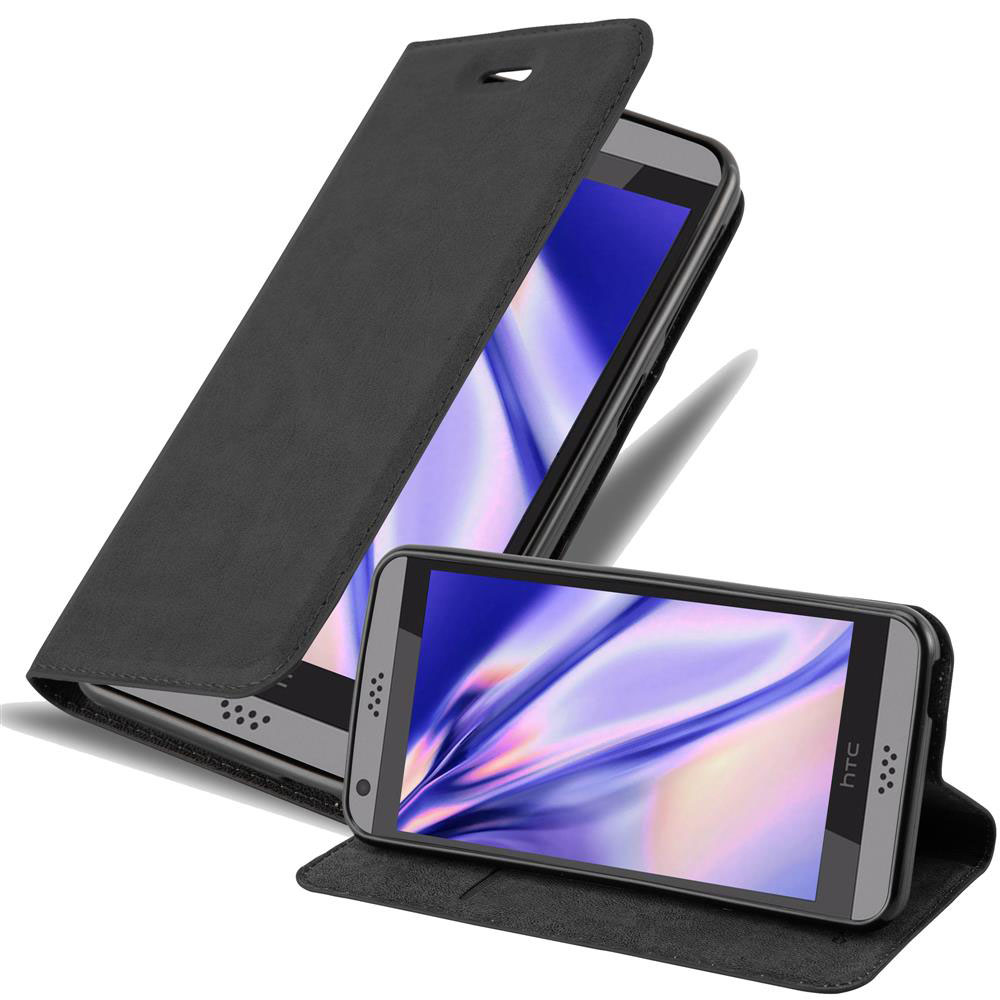 Una funda de teléfono de cuero negro, con una cubierta abierta que muestra un teléfono. Otro teléfono está abierto.