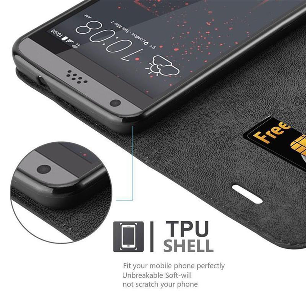 Un teléfono en una funda negra que muestra una tarjeta de crédito y la hora en la pantalla.