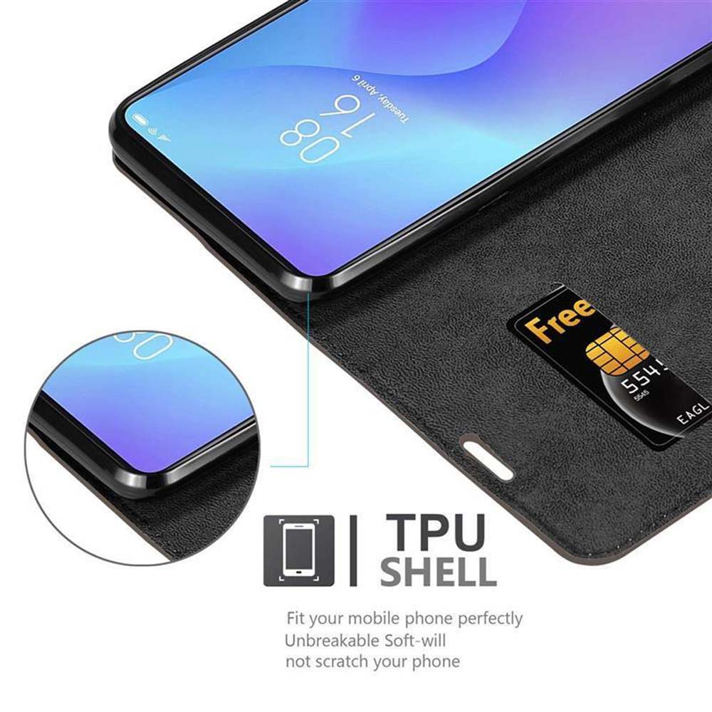 Un telefono cellulare in una custodia nera aperta, che mostra lo schermo, con una SIM card. Guscio in TPU.