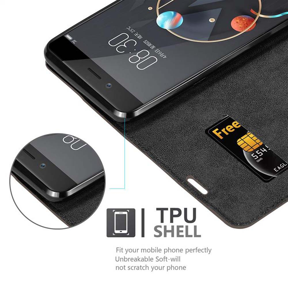 Telefono in una custodia con una scheda SIM visibile.