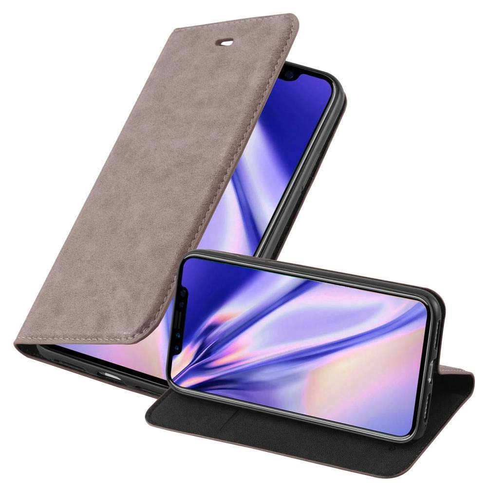 Eine graue Handyhülle mit einem Telefon darin und einem weiteren zur Ansicht.