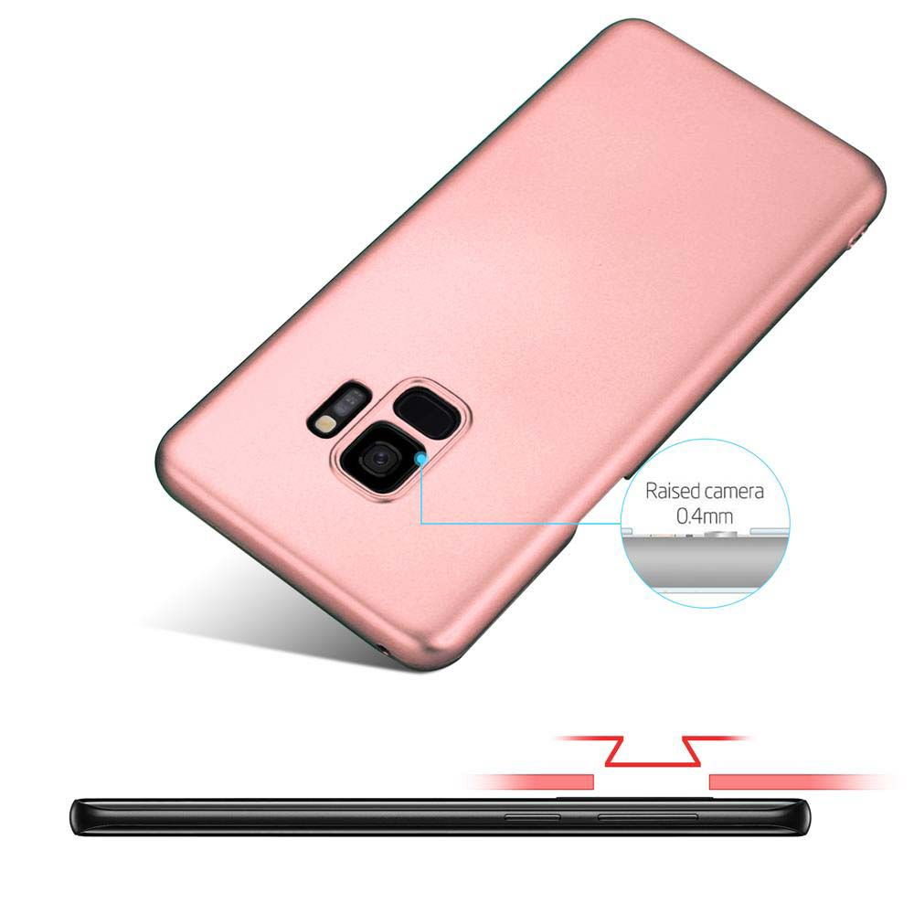 Eine rosa Handyhülle mit Nahaufnahme der Kamera. Ein Diagramm zeigt die Kamerahöhe.