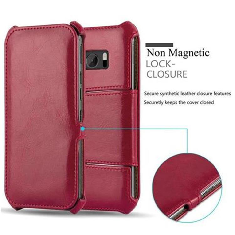 Custodia per telefono rossa con chiusura magnetica, che mostra i dettagli della custodia.