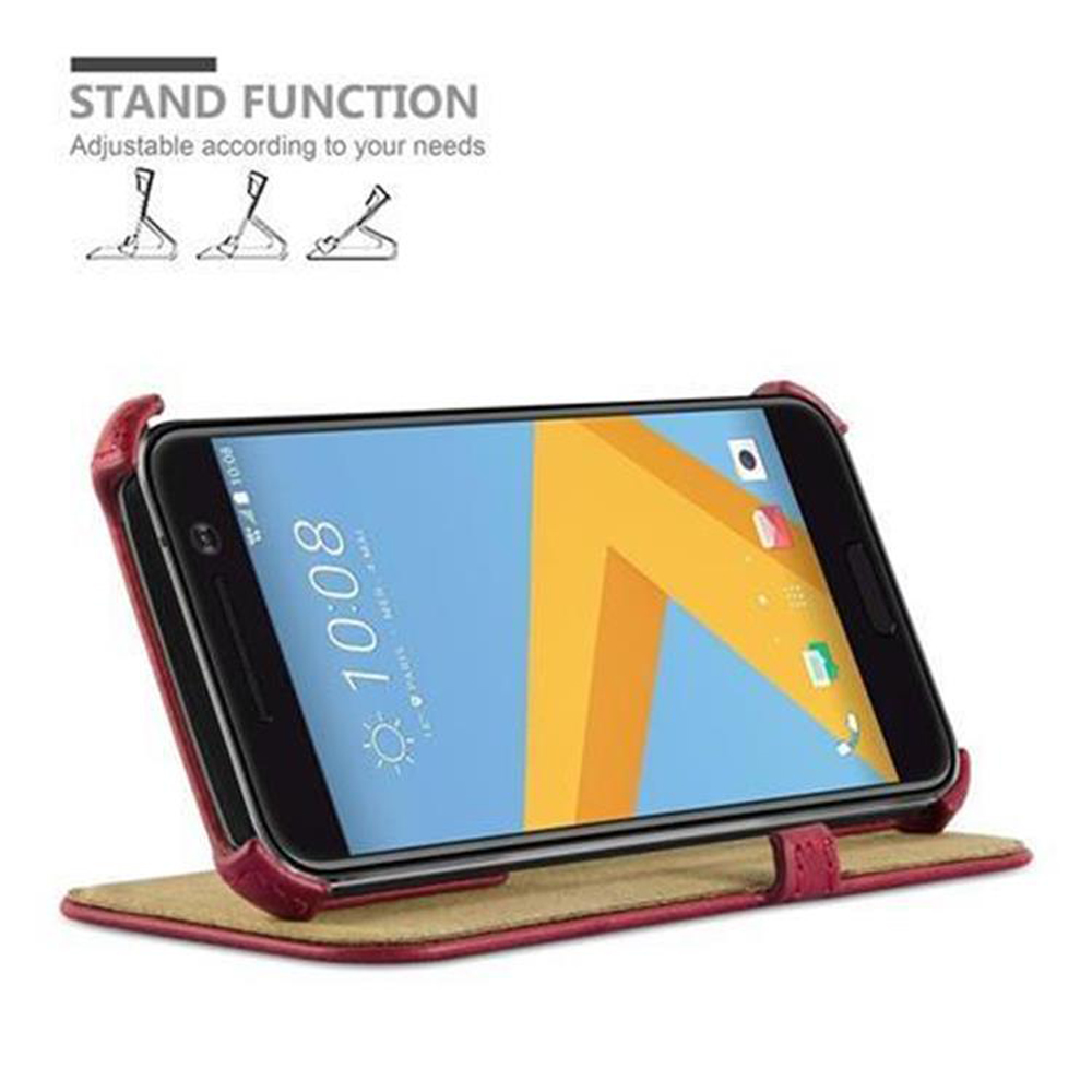 Telefono appoggiato in una custodia, che mostra lo schermo. Testo: FUNZIONE STAND. Regolabile in base alle tue esigenze.