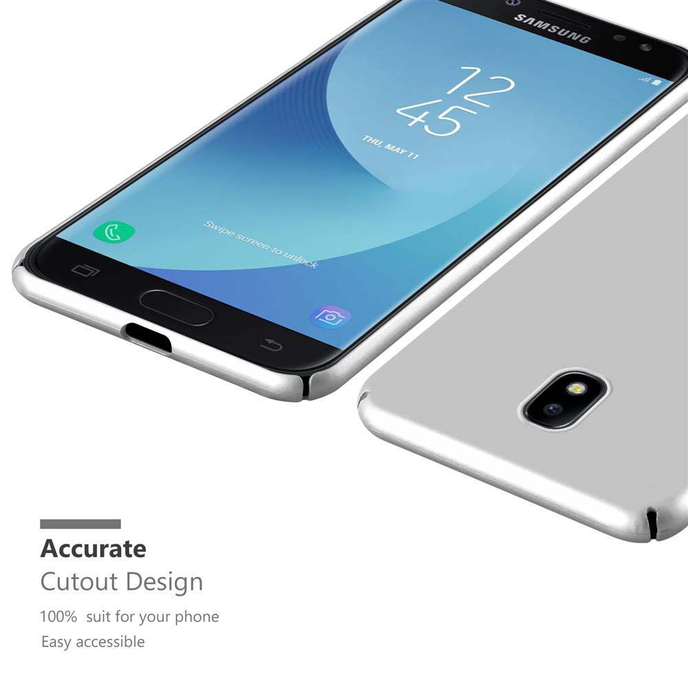 Silbernes Telefon mit Bildschirm, Text: präzises Ausschnittdesign. Telefon zeigt die Uhrzeit an.