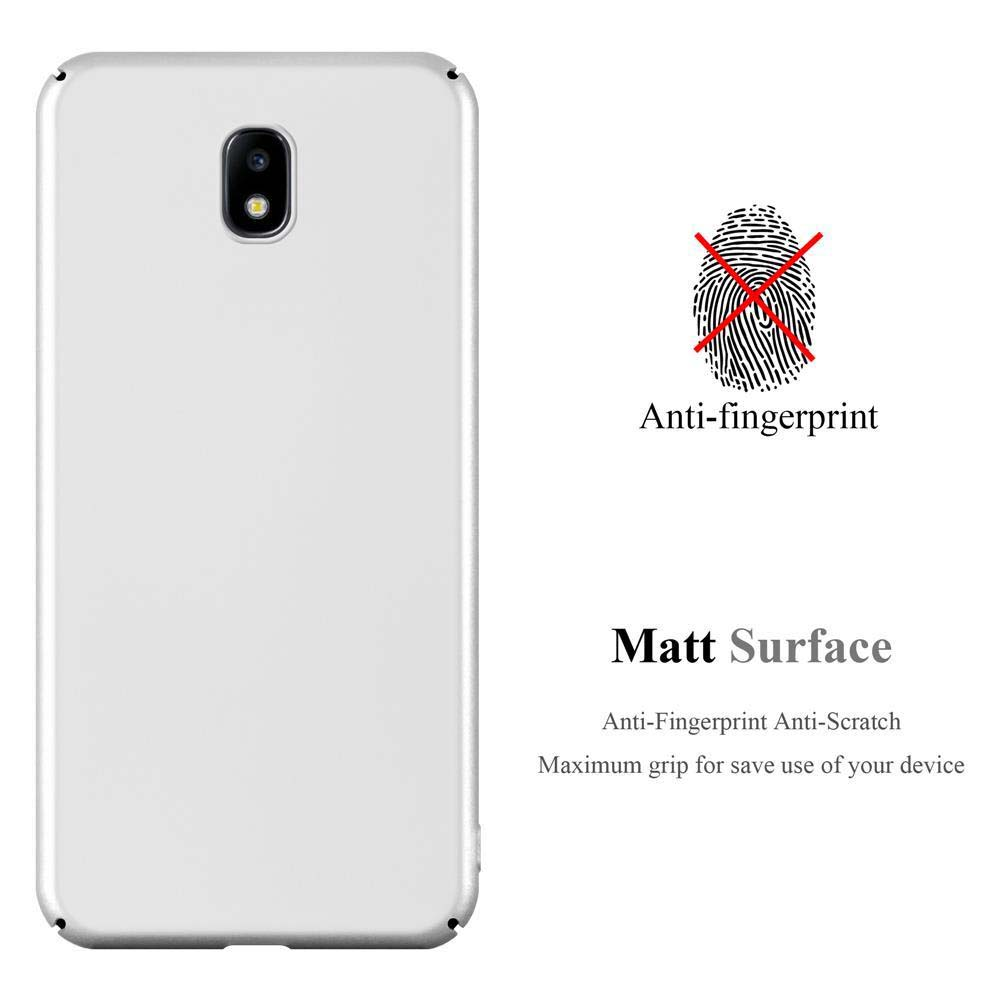 Eine weiße Handyhülle mit Anti-Fingerabdruck- und Matt-Oberflächen-Eigenschaften. Text und ein Fingerabdrucksymbol.