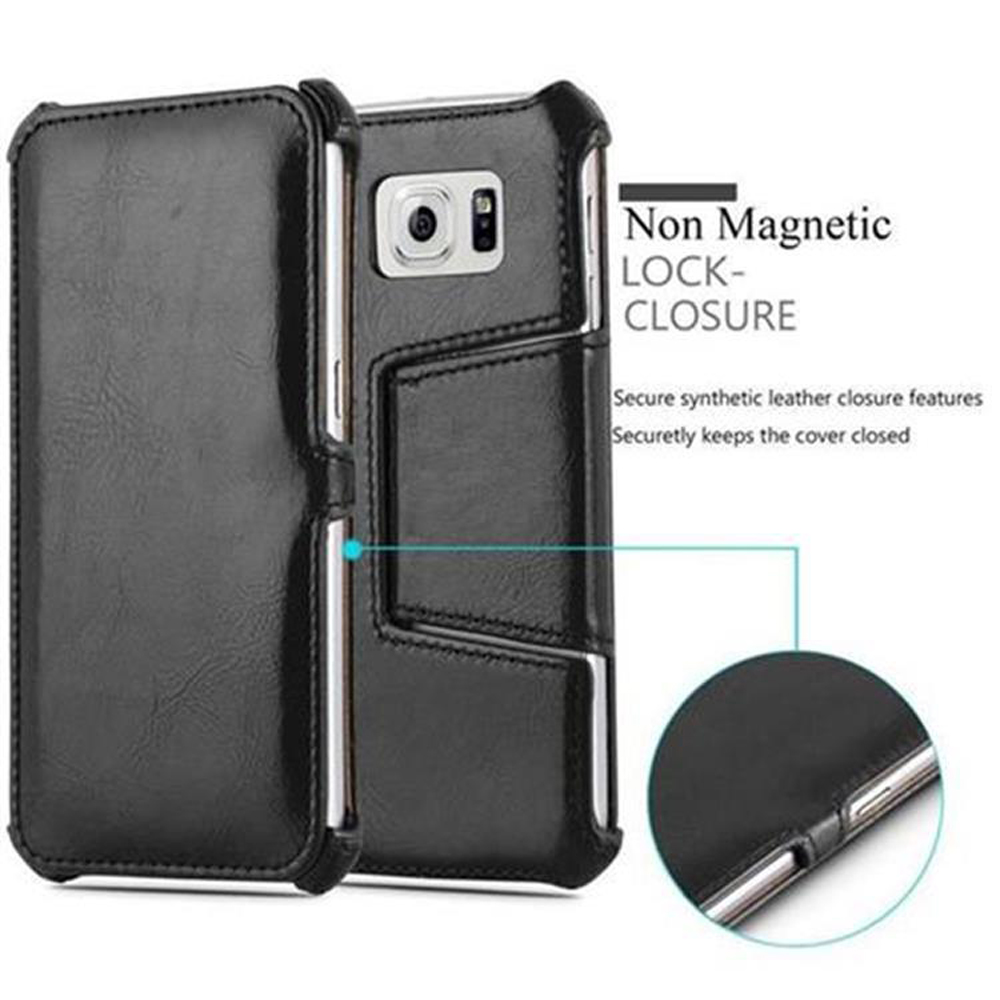 Custodia per telefono nera con chiusura non magnetica, su sfondo bianco.