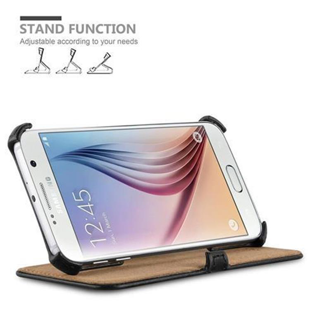 Un telefono bianco in una custodia nera, puntellato. Viene pubblicizzata la funzione supporto.