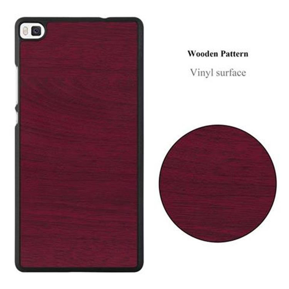 Custodia per telefono con design a motivo legno. C'è anche un cerchio con lo stesso motivo.