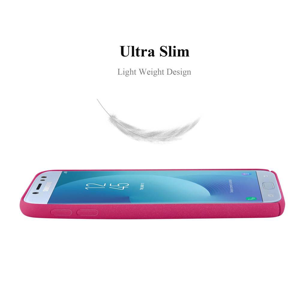 Telefono rosa in una custodia. Testo 'Ultra Slim' e immagine di una piuma.