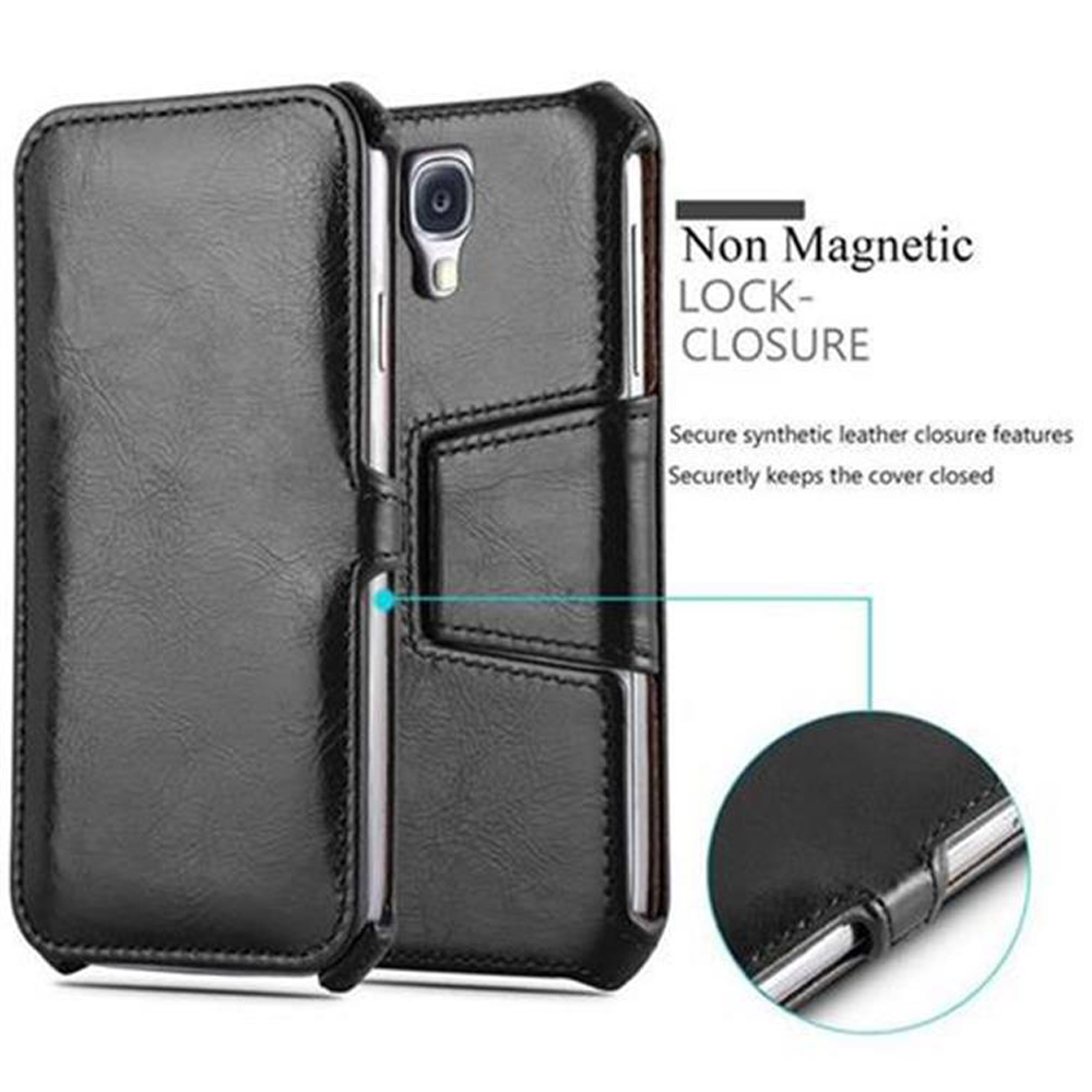 Una custodia nera chiusa con chiusura magnetica. Un cerchio mostra la chiusura.