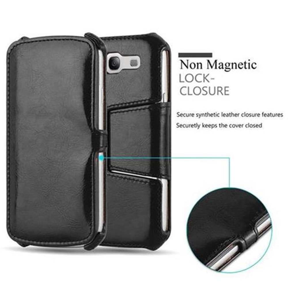 Custodia nera per telefono con un telefono all'interno. La custodia ha un'etichetta 'Non Magnetic LOCK-CLOSURE'.