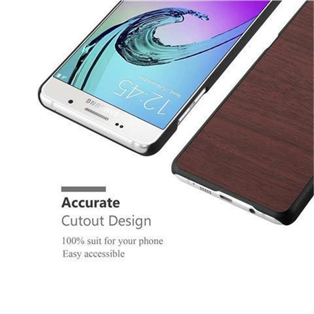 Dos teléfonos, uno en superficie blanca, otro con funda de vetas de madera. Texto: Diseño de recorte preciso.