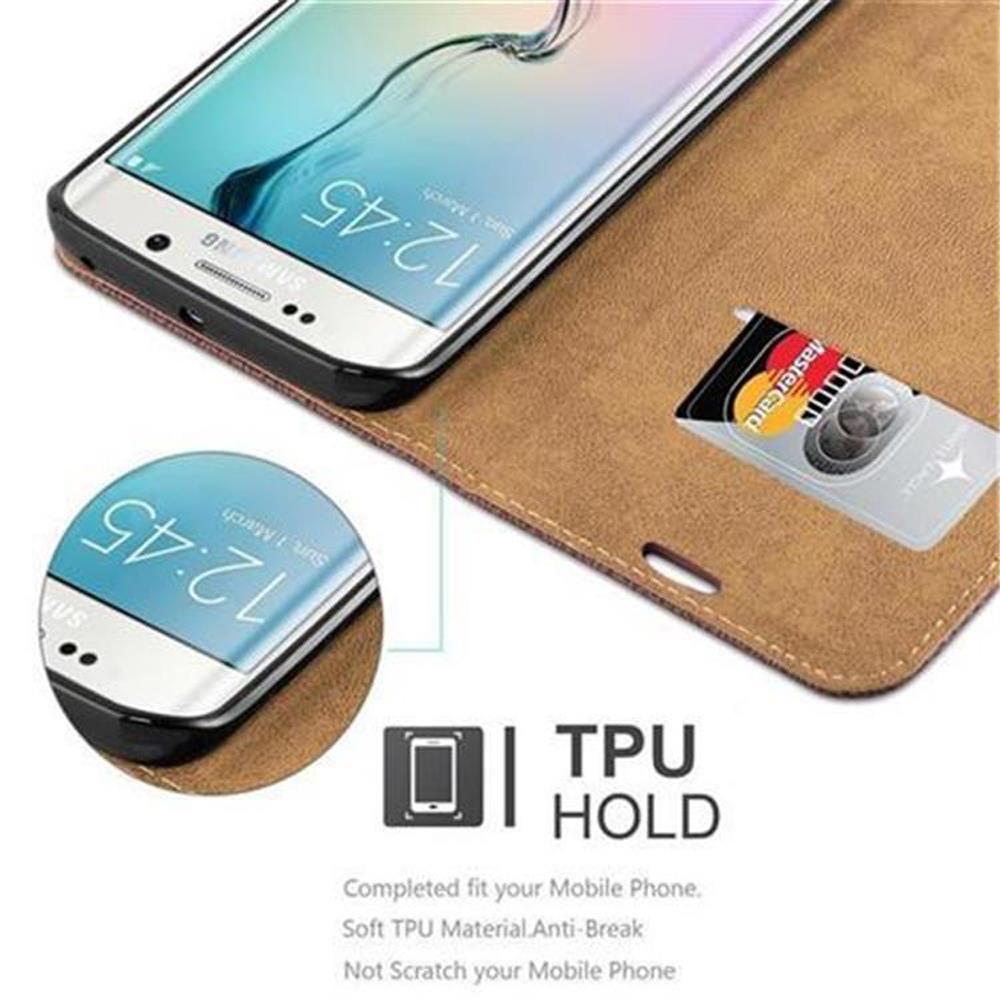 Custodia per telefono marrone aperta con telefono. MasterCard è visibile. Testo: TPU Hold, materiale morbido, anti-rottura.