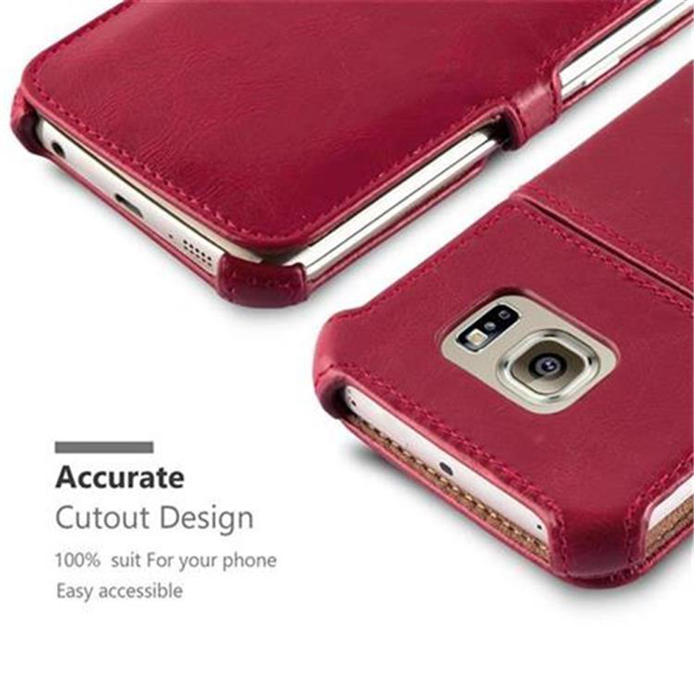 Custodia per telefono rossa aperta, con un telefono all'interno. La custodia ha un design preciso.