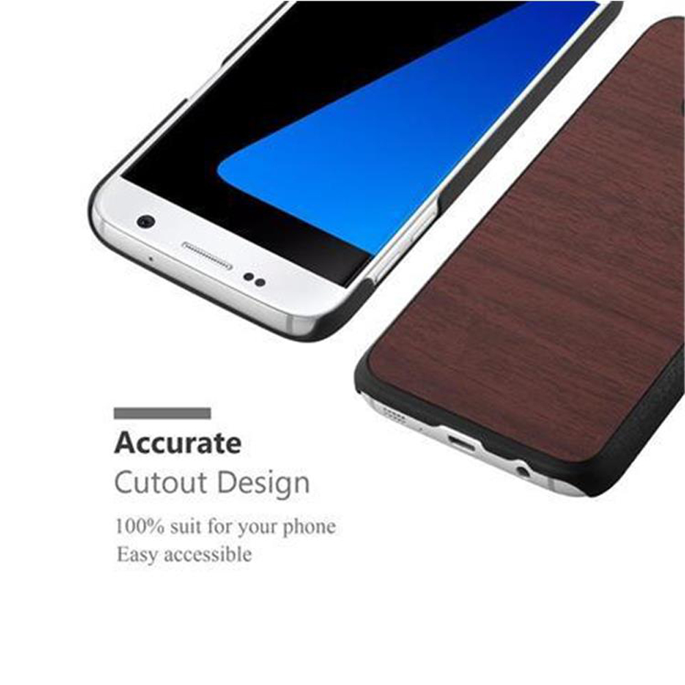 Due telefoni, uno bianco, uno con venature del legno. Il testo recita 'Accurate Cutout Design'. Sfondo bianco.