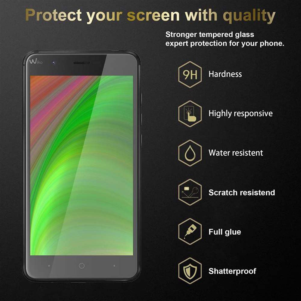 Proteggi schermo con telefono e icone delle caratteristiche.