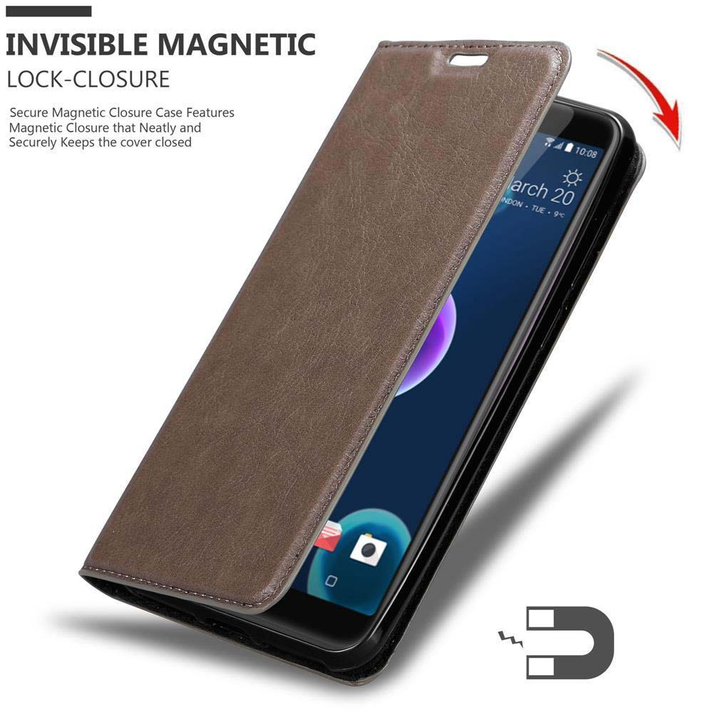 Handyhülle geöffnet. Telefonbildschirm sichtbar. Magnet-Symbol. Text: Invisible Magnetic Lock-Closure.