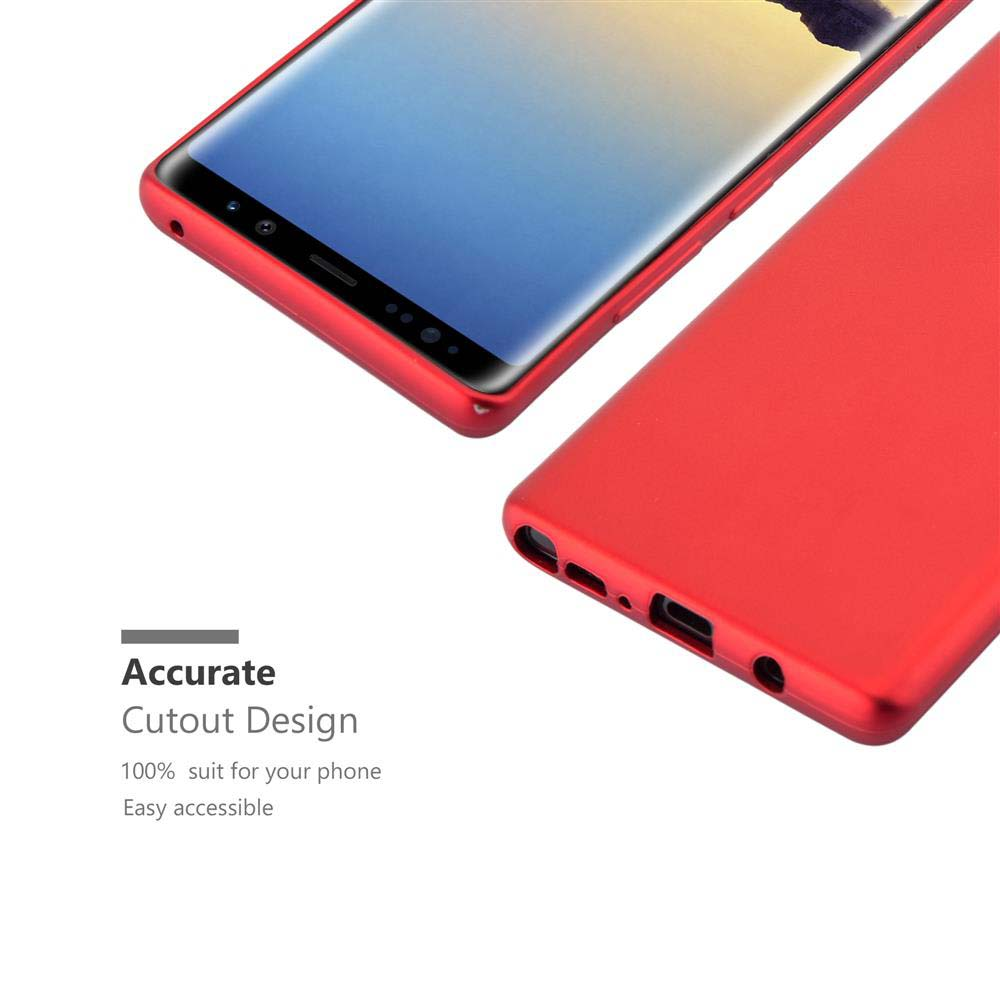 Custodia per telefono rossa con ritagli precisi. Telefono visibile. Testo: Accurate Cutout Design, adatto al tuo telefono.