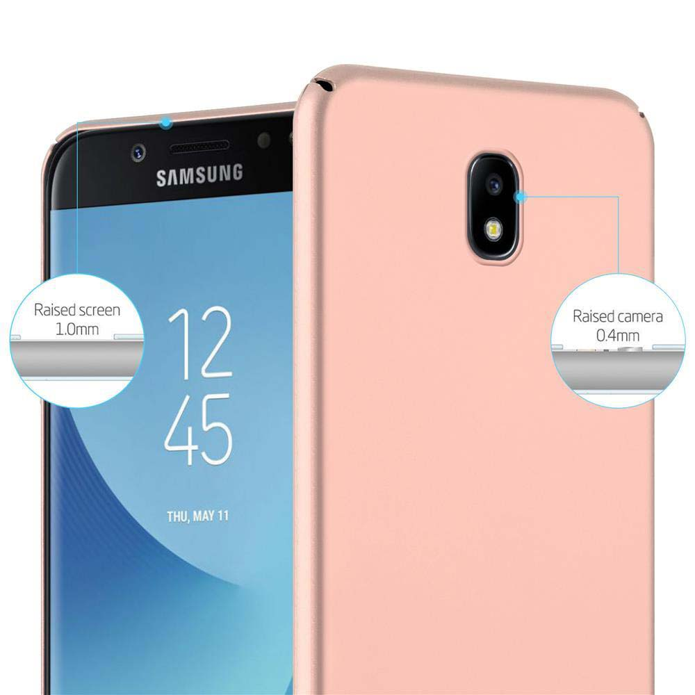 Custodia rosa per telefono con telefono. Schermo e fotocamera rialzati indicati con etichette.