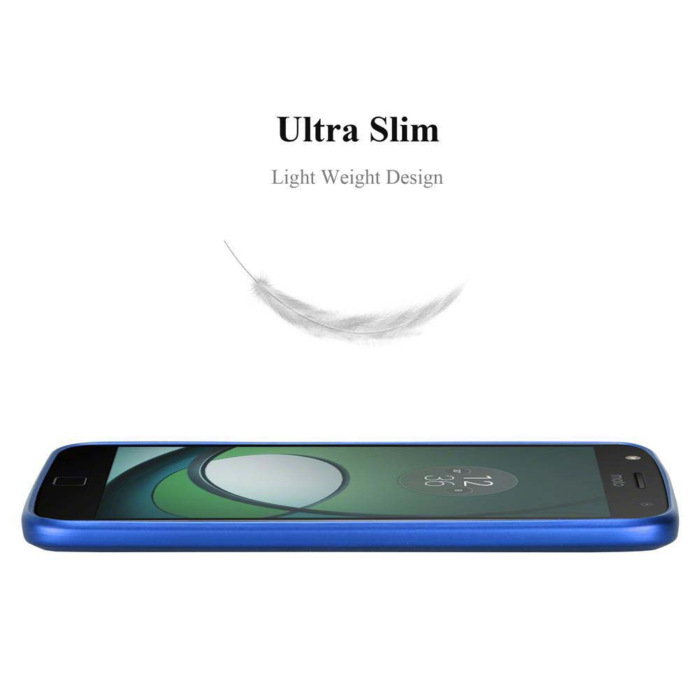 Telefono blu con testo 'Ultra Slim' e grafica a piuma su sfondo bianco.