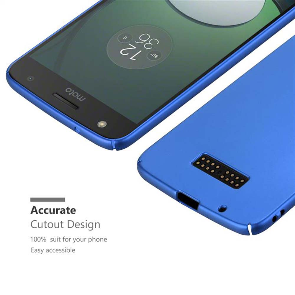 Custodia blu per telefono con un telefono sopra. Il telefono mostra lo schermo del telefono.