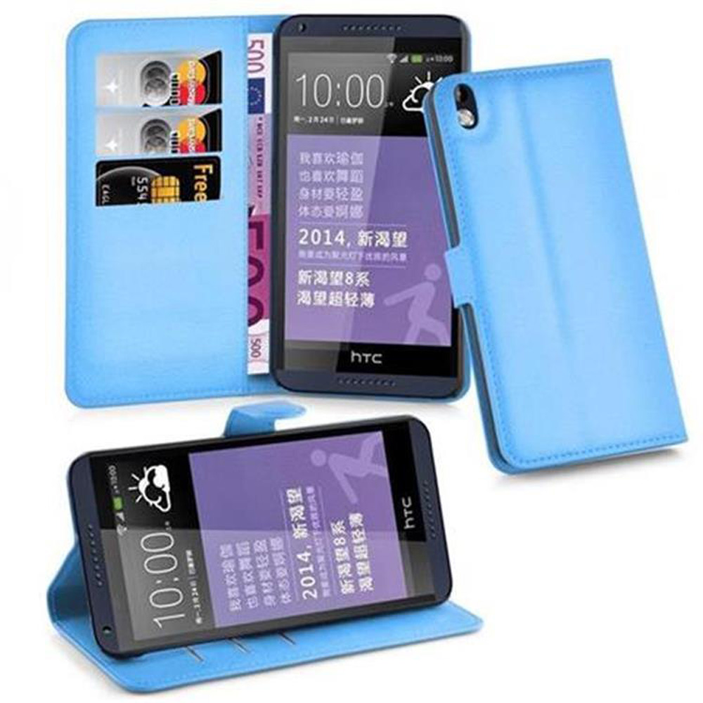 Blaue Handyhülle mit Kartenfächern. Telefon mit sichtbarem Bildschirm.
