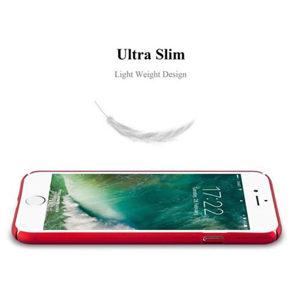 Telefono bianco con bordo rosso. Schermo mostra ora e data. Testo: Ultra Slim e Light Weight Design.