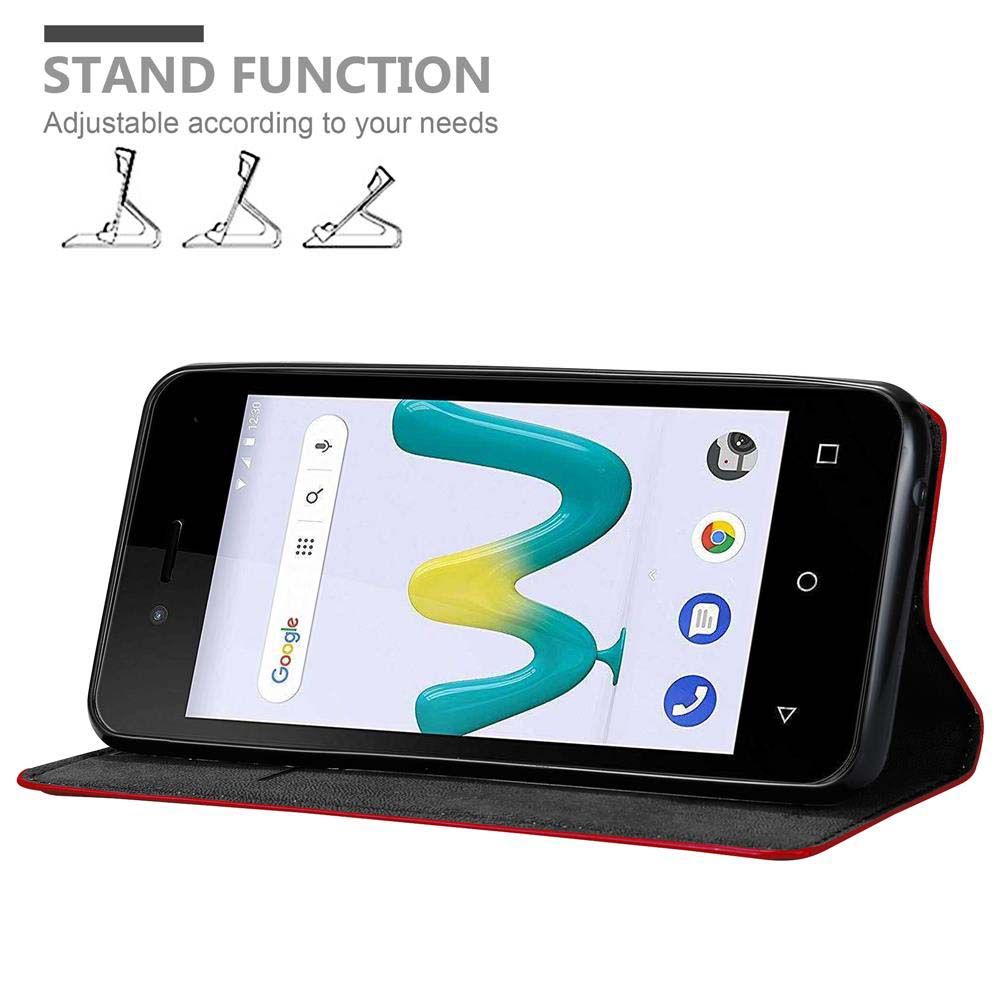 Ein Telefon mit farbigem Bildschirm in einer Hülle. Die Hülle hat rote Ränder.