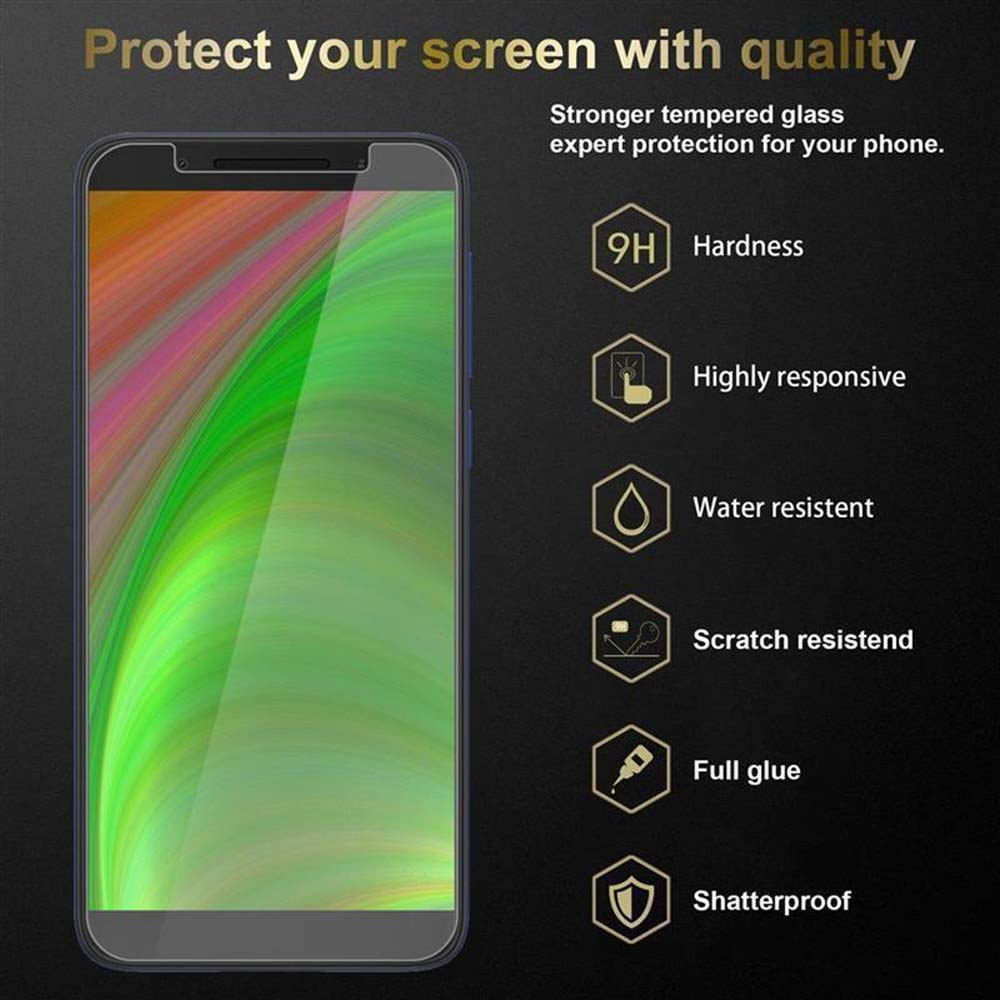 Schermo del telefono con protezione schermo. Testo: Proteggi il tuo schermo con qualità.