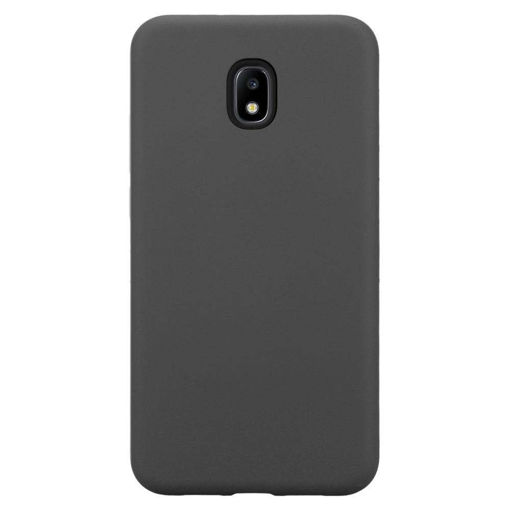 Una custodia per telefono nera. La parte posteriore della custodia del telefono è visibile, con un'apertura per la fotocamera e il flash.
