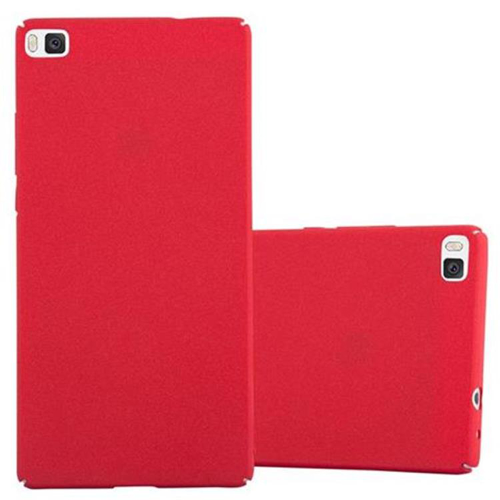 Dos fundas rojas para teléfono. Una muestra la parte trasera con cámara, la otra la trasera.