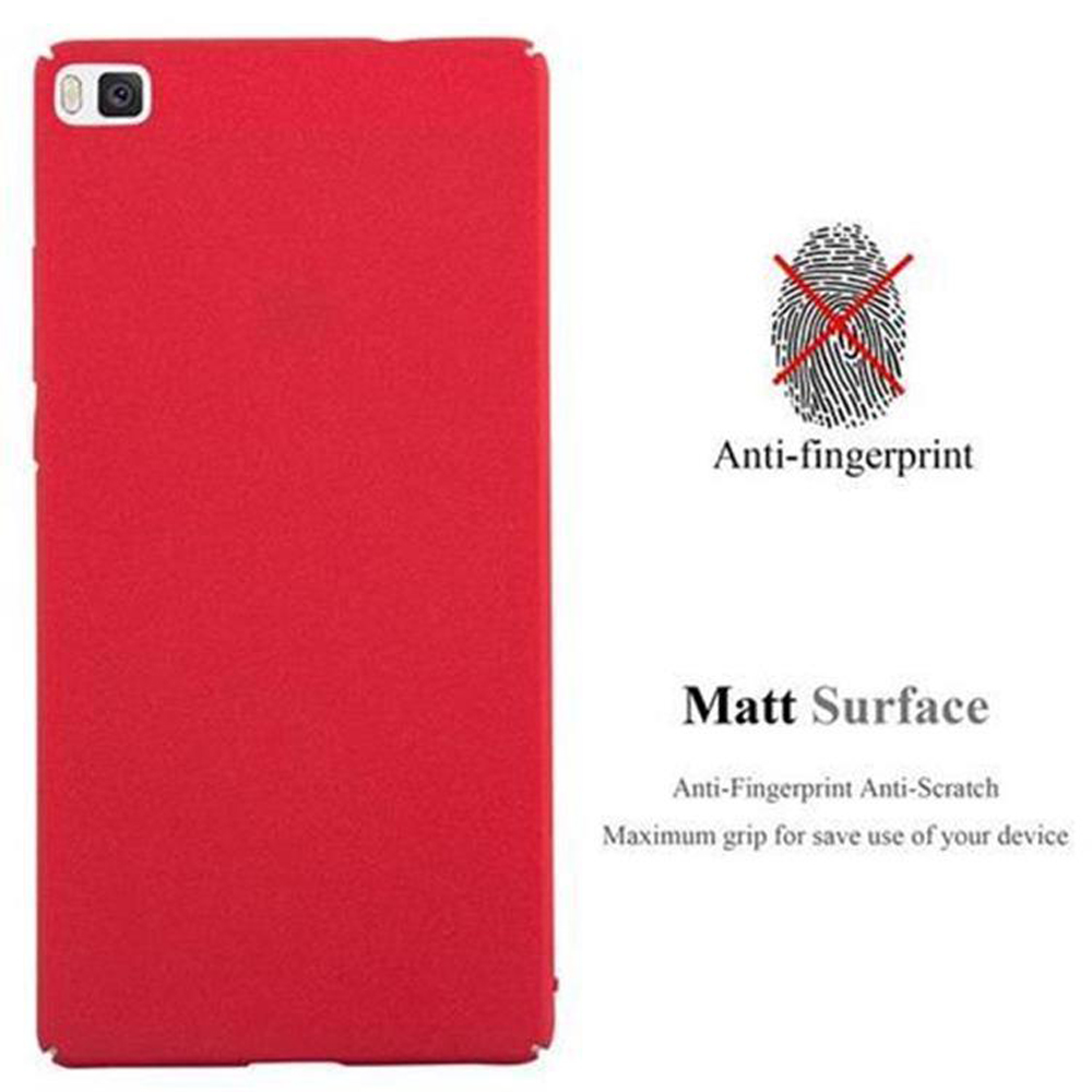 Funda de teléfono roja con texto anti-huellas y un símbolo de huella dactilar.