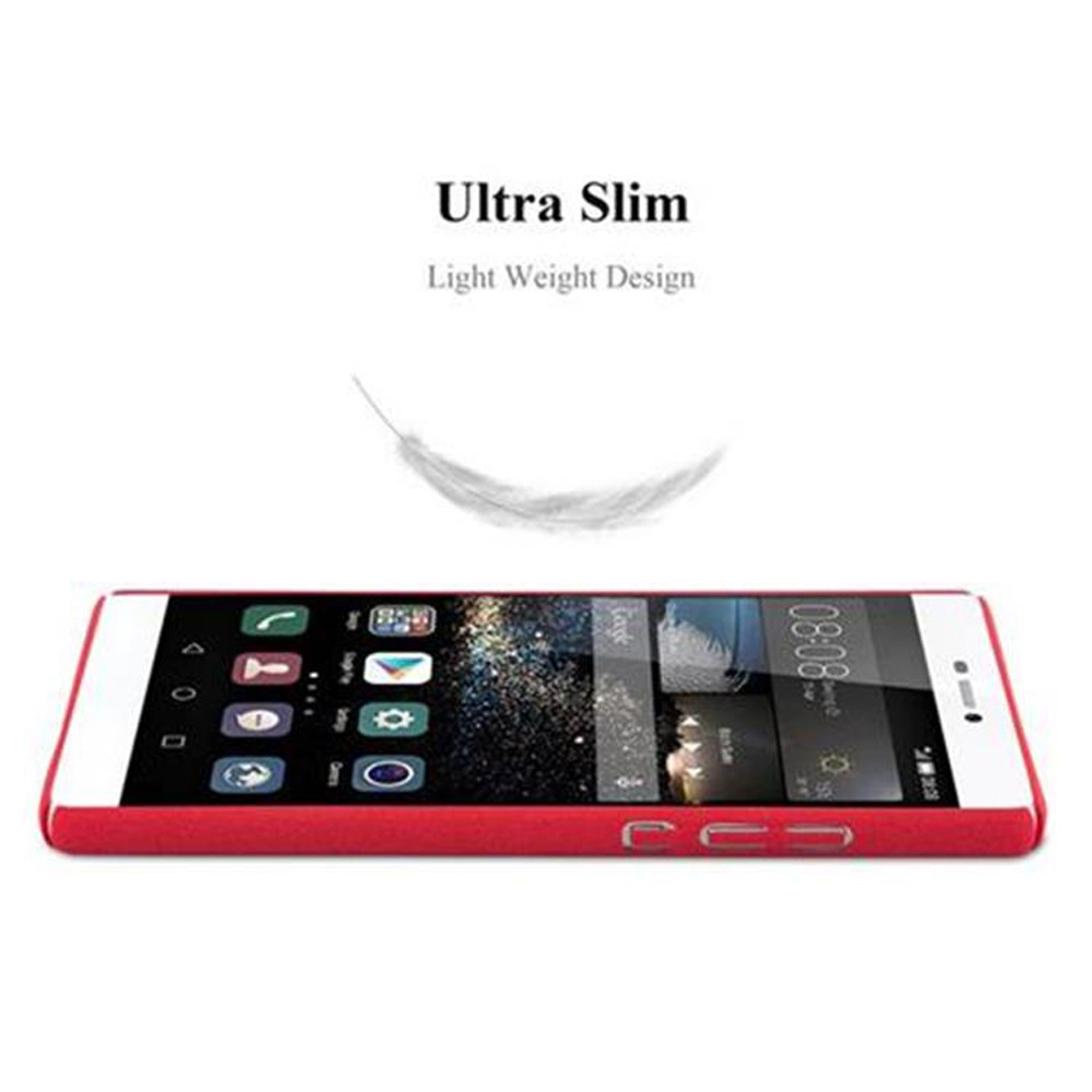 Teléfono rojo en una funda. Diseño ultra delgado. Fondo blanco.