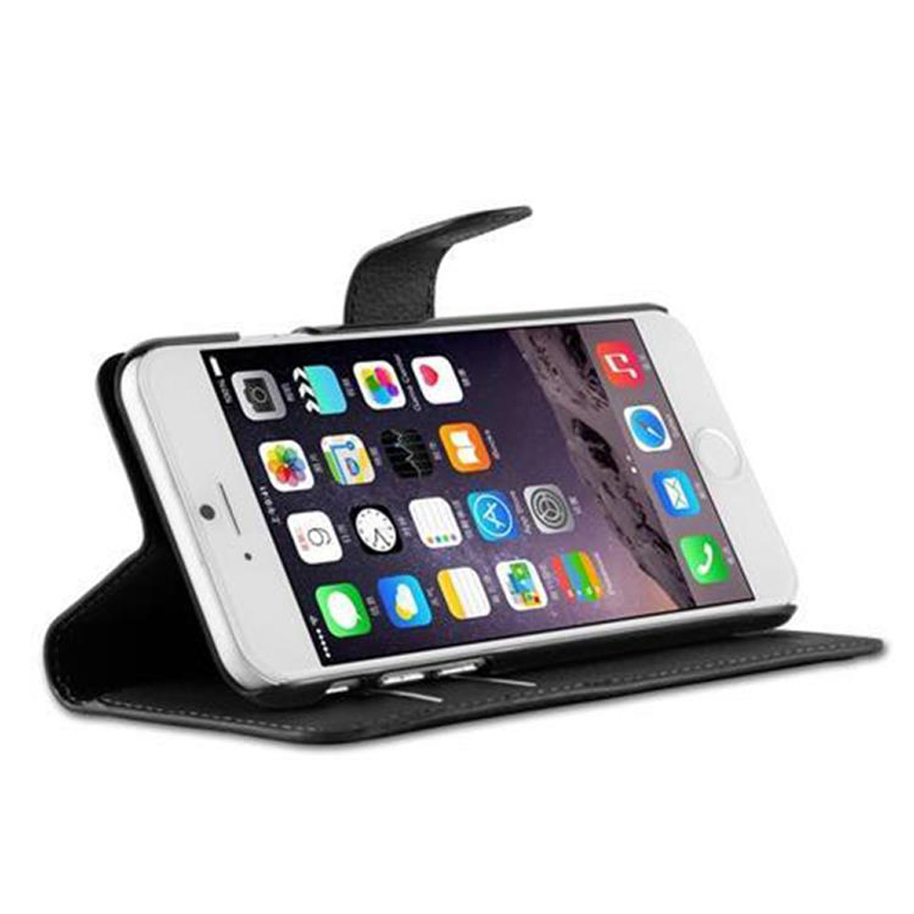 Weißes Telefon in schwarzem Gehäuse. Das Telefon wird im Querformat angezeigt.