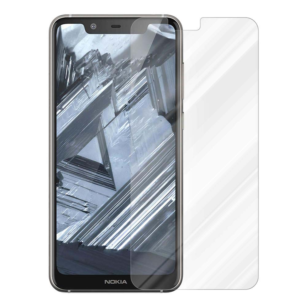 Uno smartphone con una protezione per lo schermo. Lo schermo mostra un motivo geometrico grigio argento. Una protezione per lo schermo trasparente è posizionata sopra.