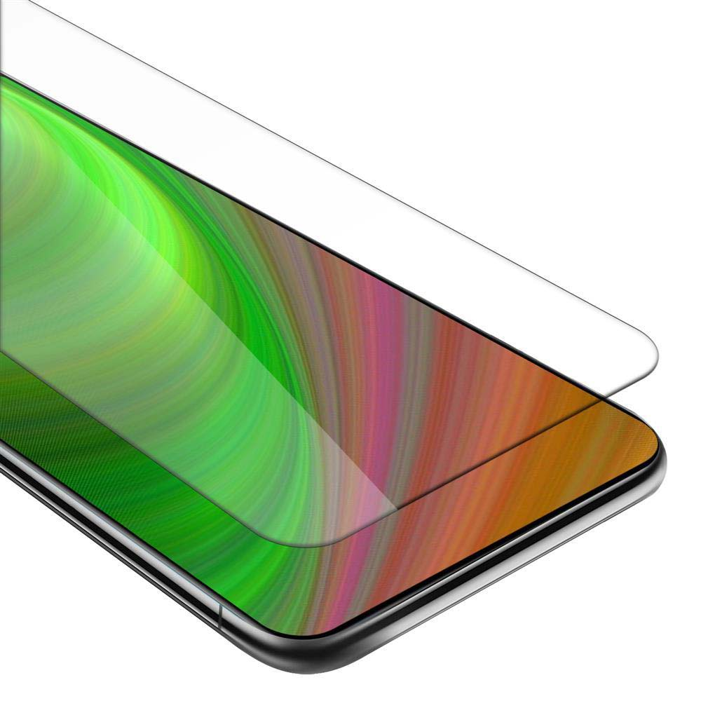 Primo piano di un telefono con protezione schermo, che mostra uno sfondo colorato.