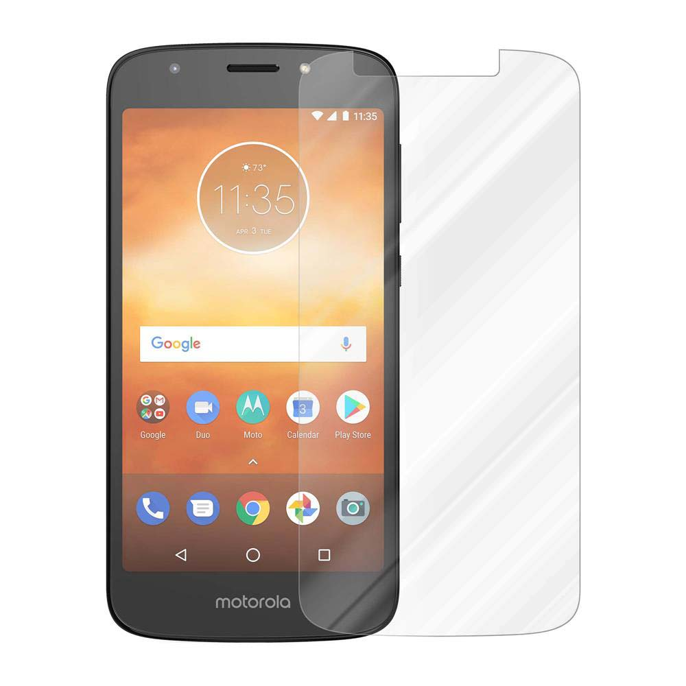 Un telefono con protezione schermo. Il telefono è nero con sfondo arancione e bianco.