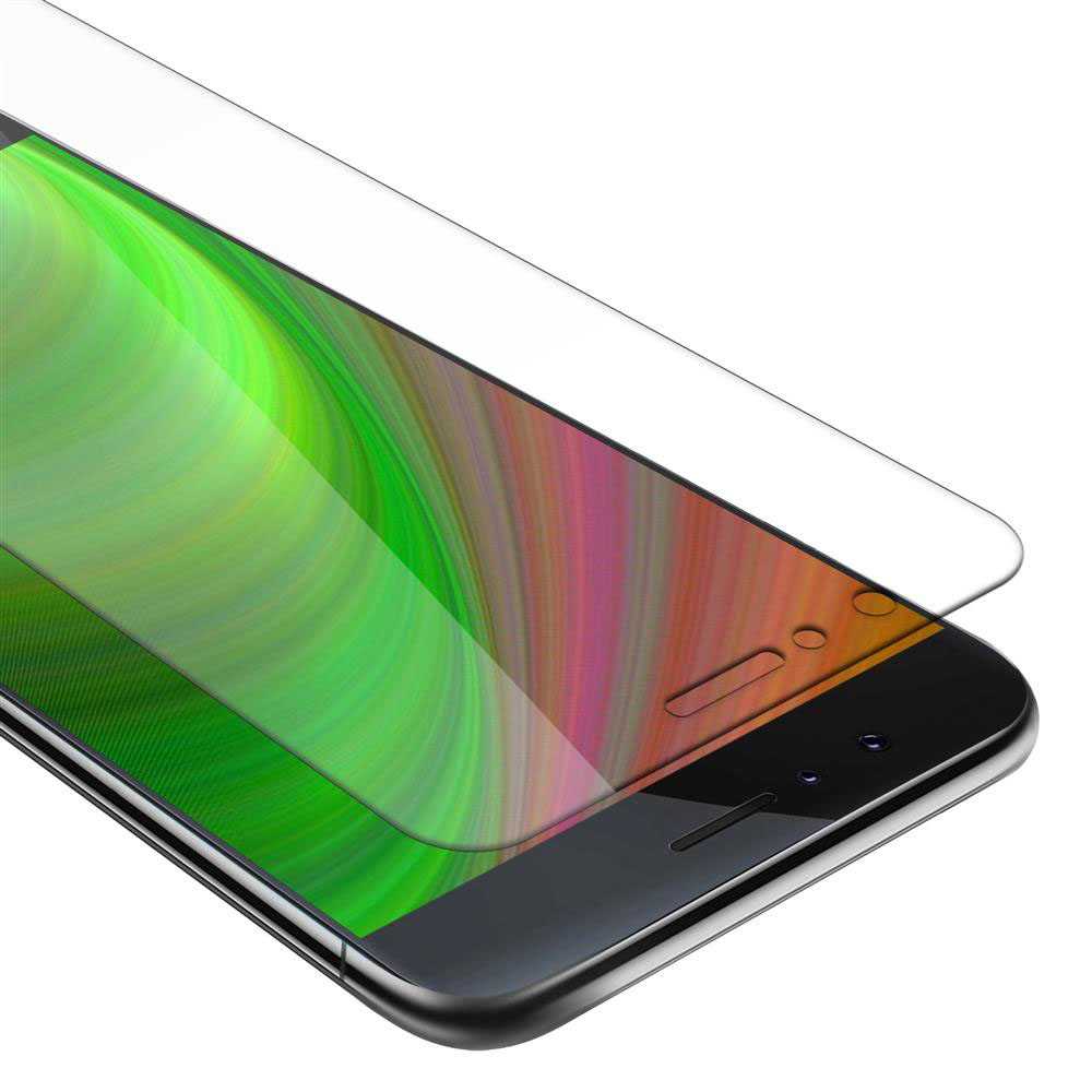 Un primo piano di un telefono con protezione schermo. Lo schermo mostra un motivo astratto e colorato.