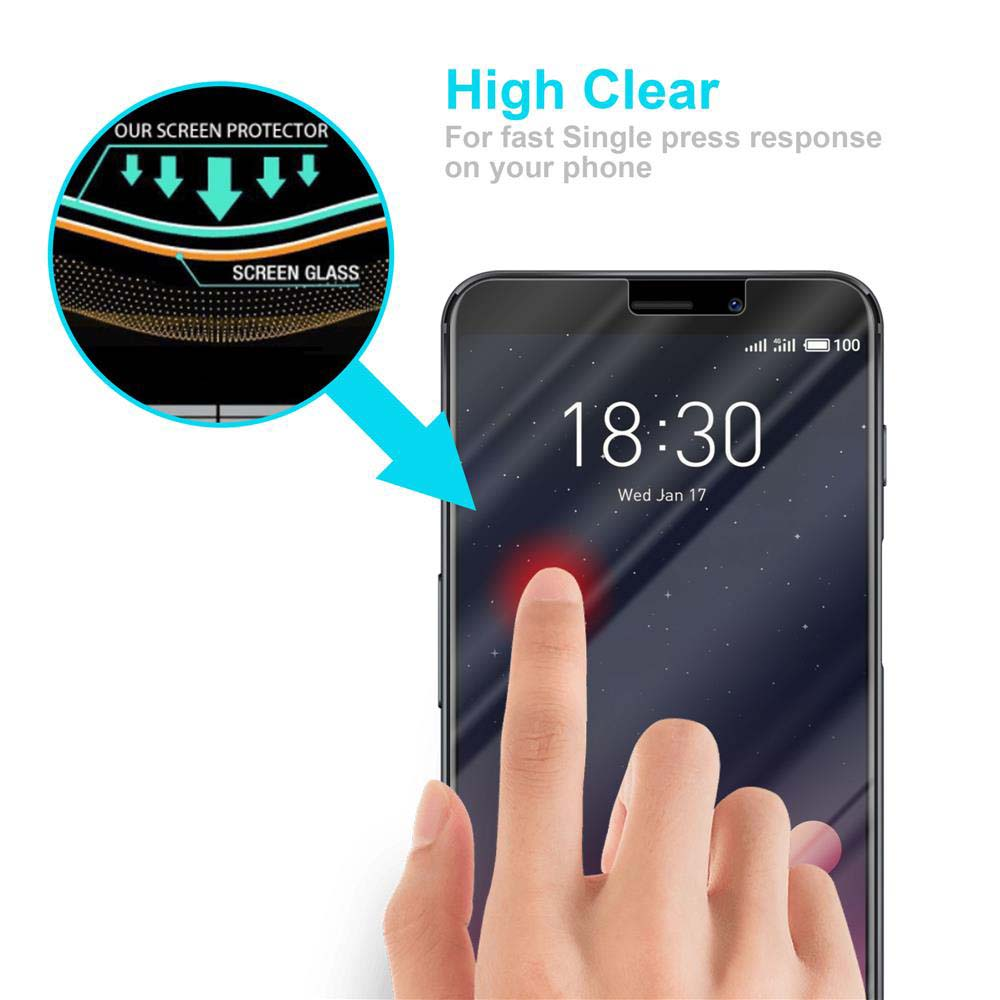 Dito che tocca lo schermo. Testo: Molto chiaro. Protezione schermo sul telefono.
